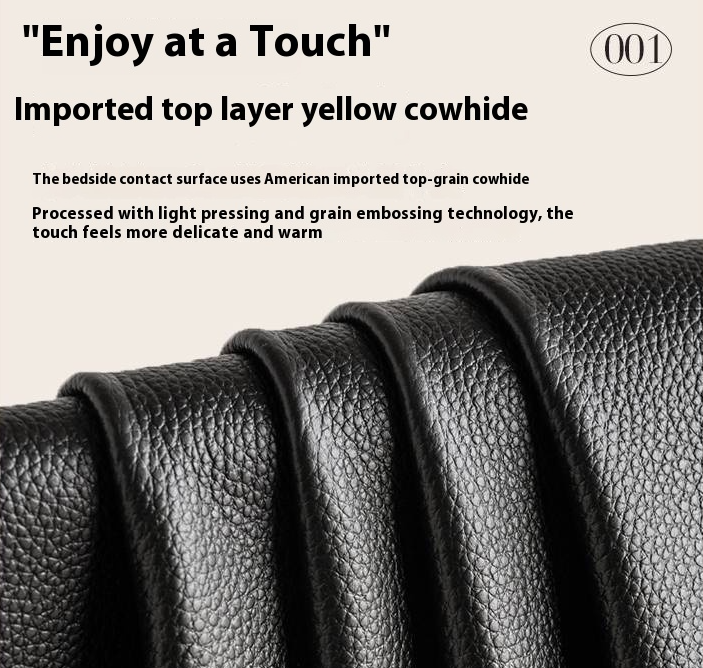 Genuine Leather Italian Light Luxury Black Bed