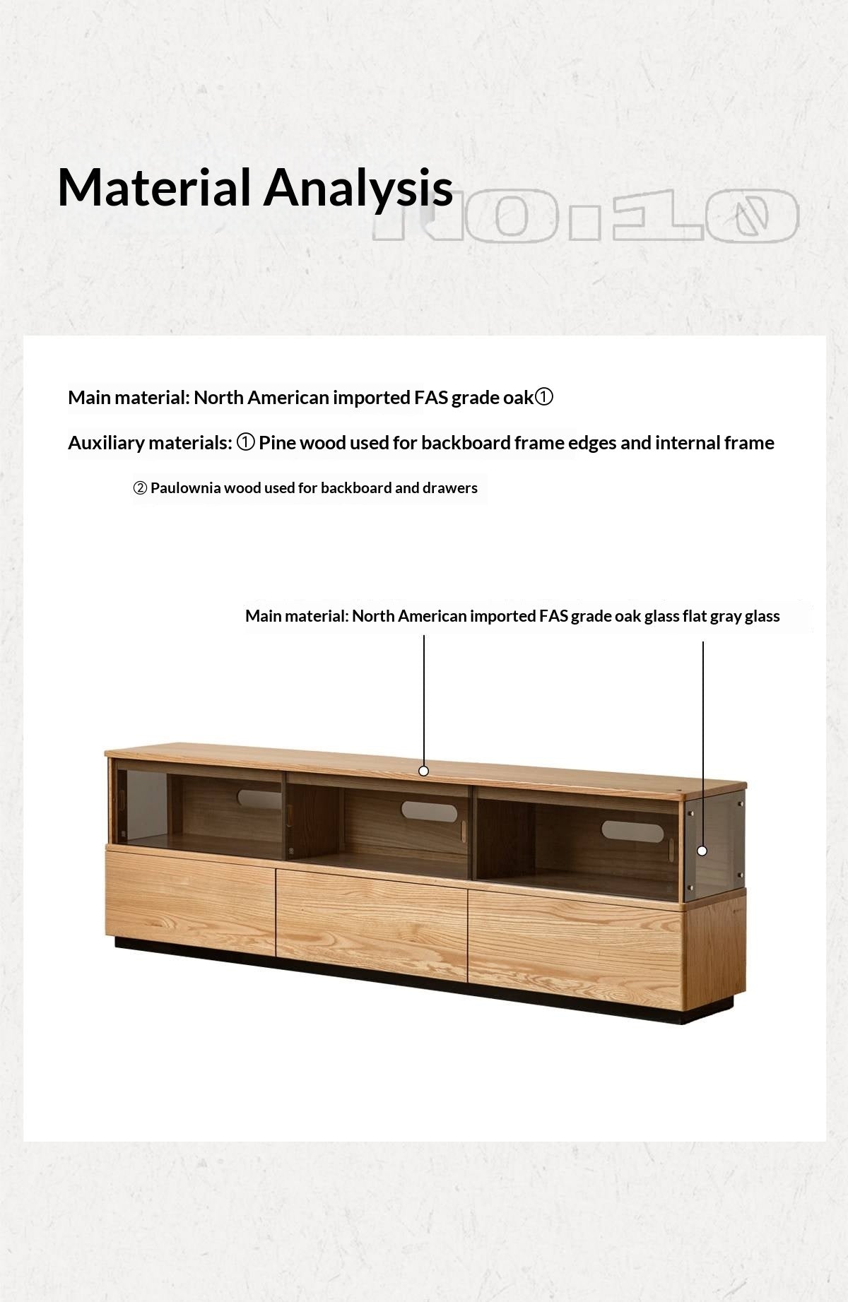 Oak Solid Wood TV Console with Illuminated Glass Display Case and Drawer Storage