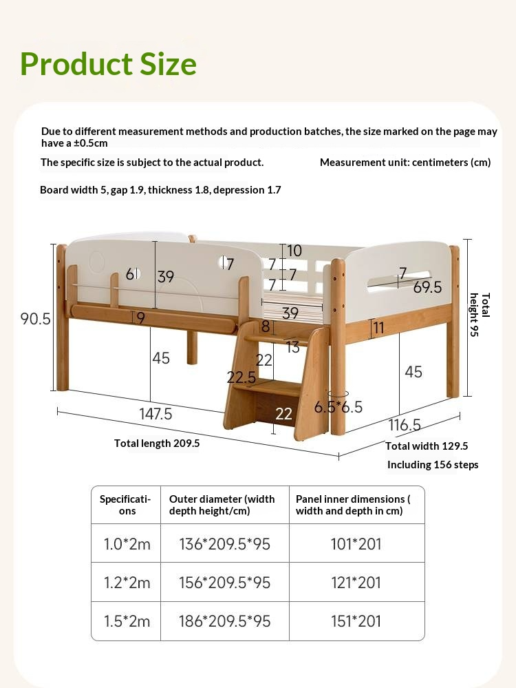 Beech Solid Wood Children's Multifunctional Storage Loft Bed