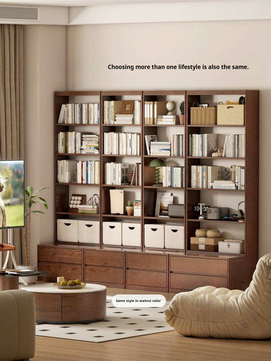 Oak, Ash Solid Wood Wall-To-Wall With Seat Combined Bookshelf