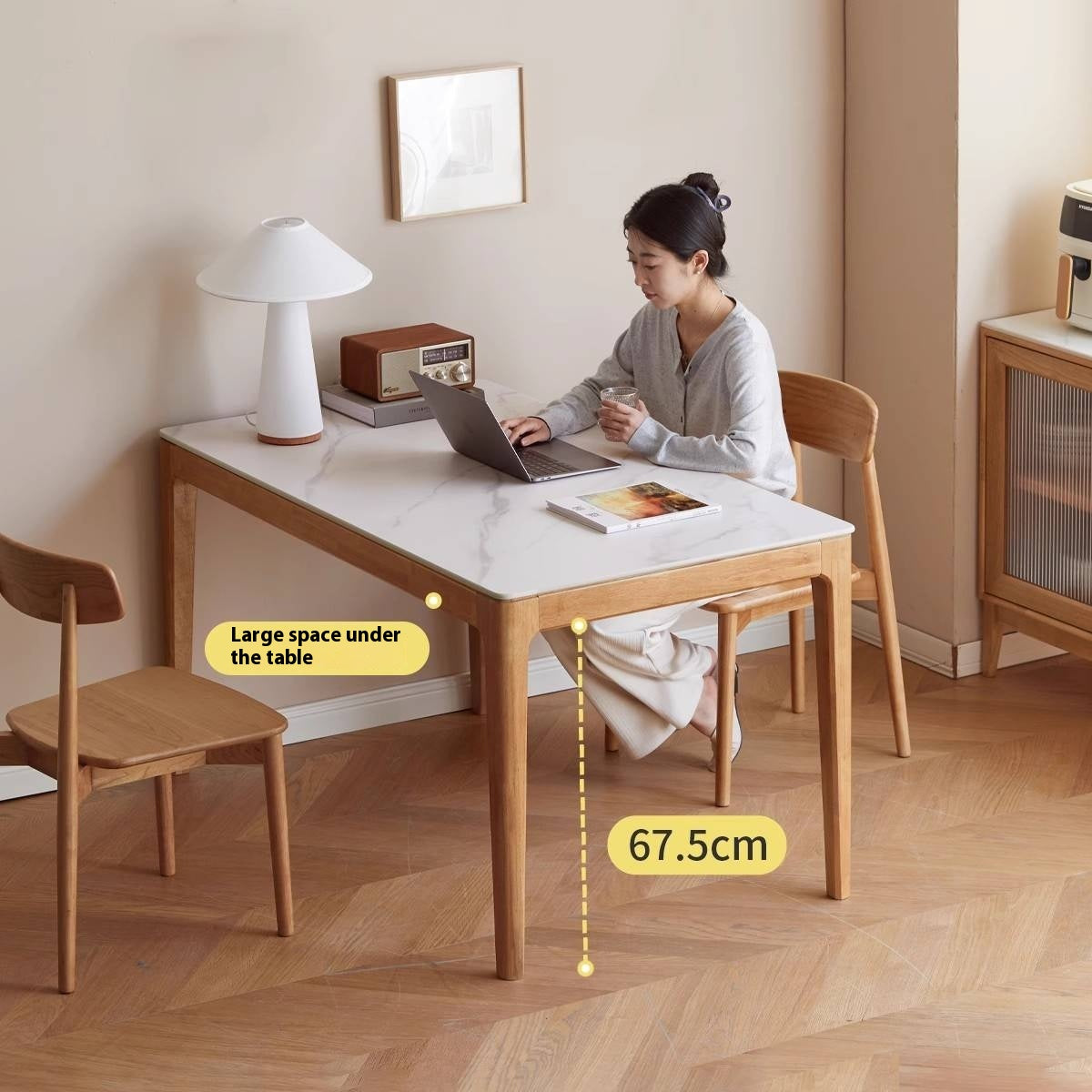 Solid RubberWood Rock Plate Modern Dining Table