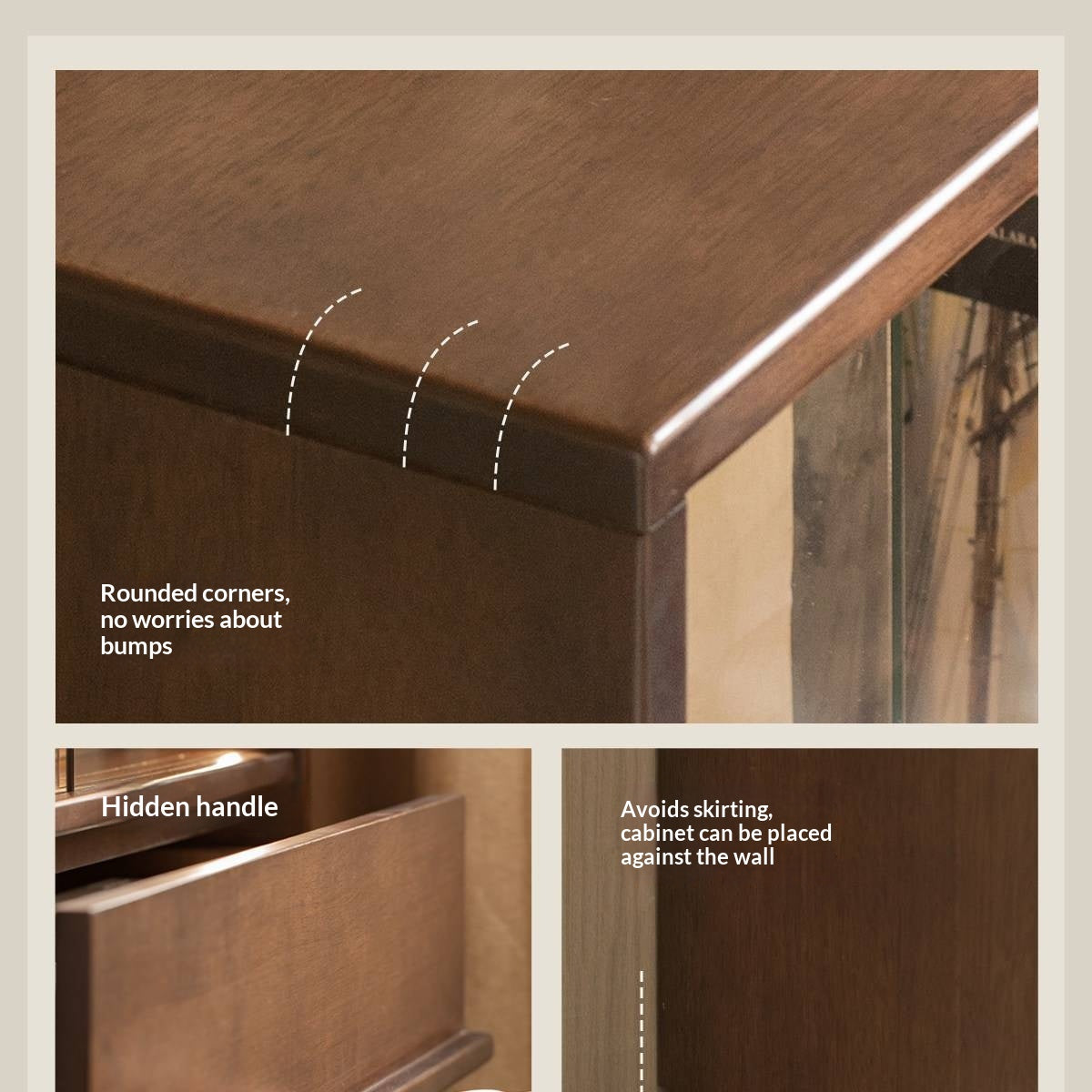 Sandalwood Solid Wood Tall Side Cabinet with Louvered Sliding Door and LED Lighting