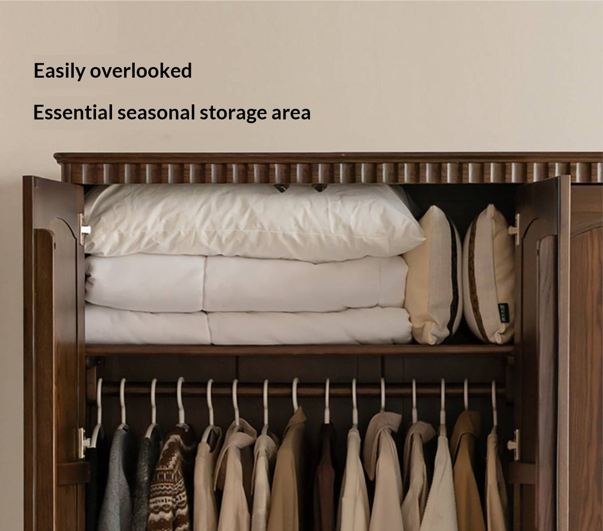 Ash Solid Wood Traditional 4-Door Armoire with Raised Panel Doors and Crown Molding