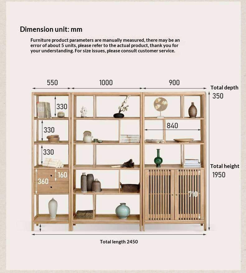 Ash Solid Wood Bookshelf Combined Bookcase Display Cabinet Wall Shelf