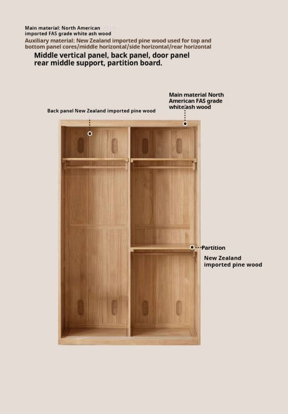 Ash Solid Wood Modern Wardrobe With Sliding Doors