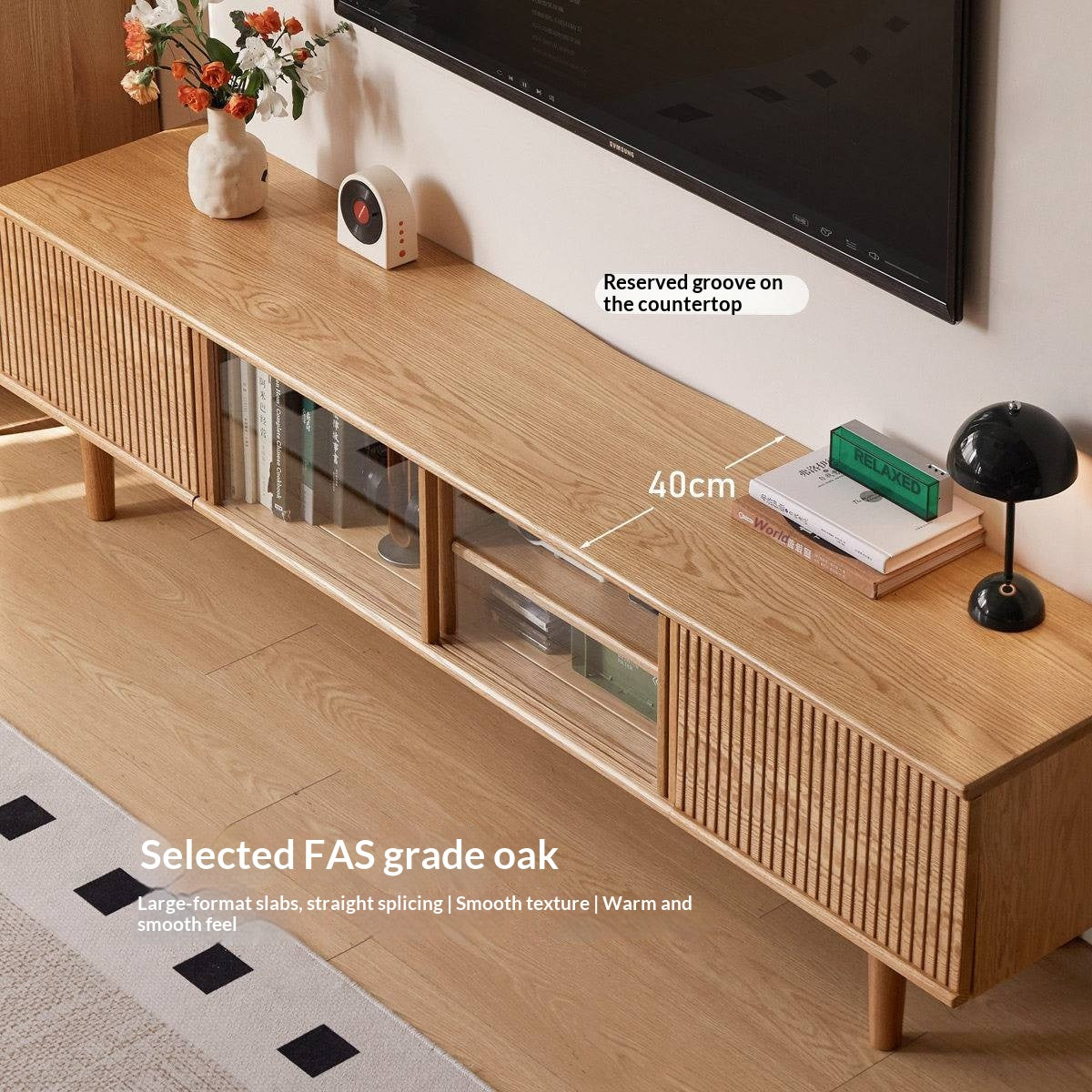 Oak Solid Wood Wall-Mounted TV Stand with Modern Minimalist Storage