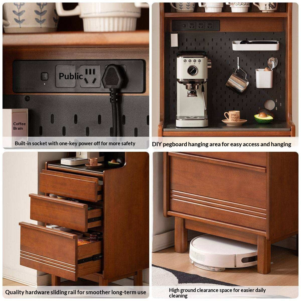 Poplar Solid Wood Vintage Style Sideboard with Dining Room Storage