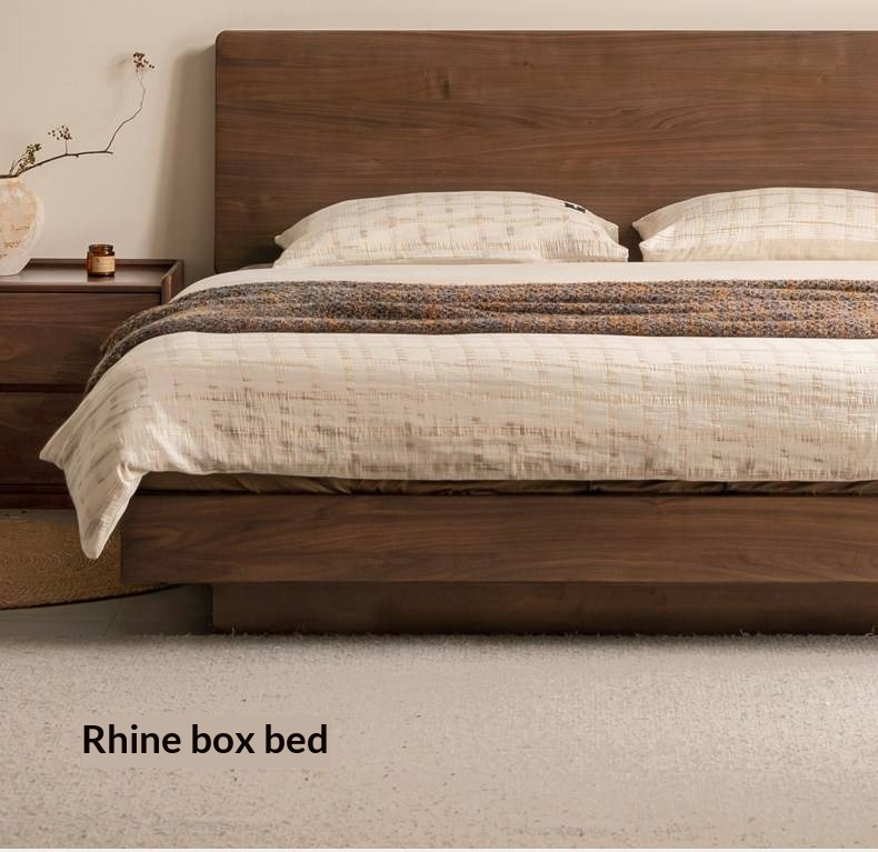 Black Walnut Solid Wood Bed — Italian Light Luxury Suspended Bed