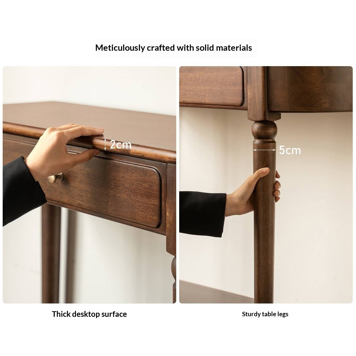 Sandalwood Solid Wood Traditional Demilune Console Table with Turned Legs and Drawer