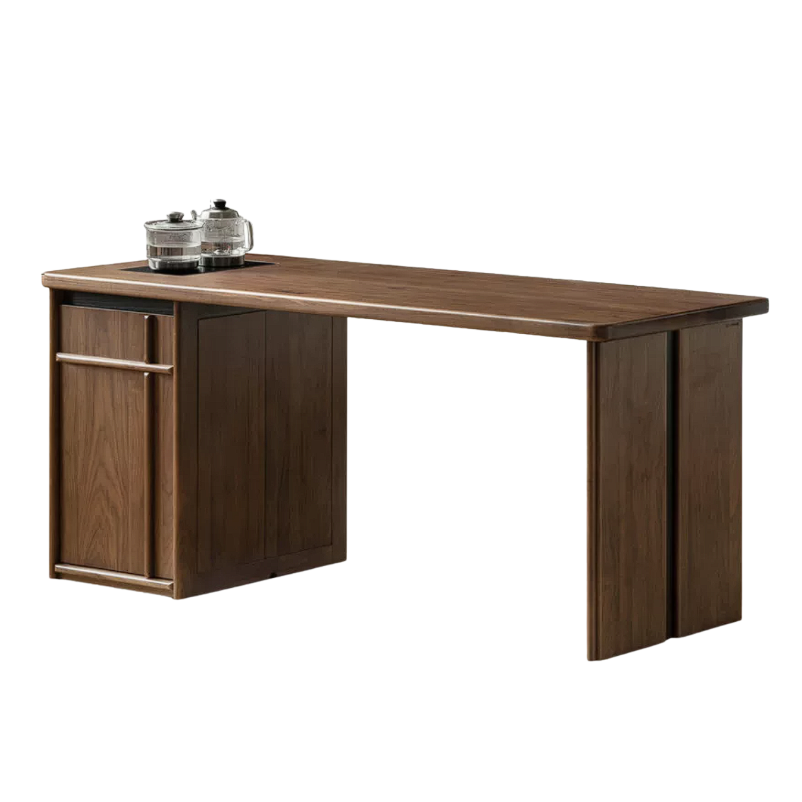 Black Walnut, Golden Pearwood Solid Wood Rectangular Tea Table with Tea Tray