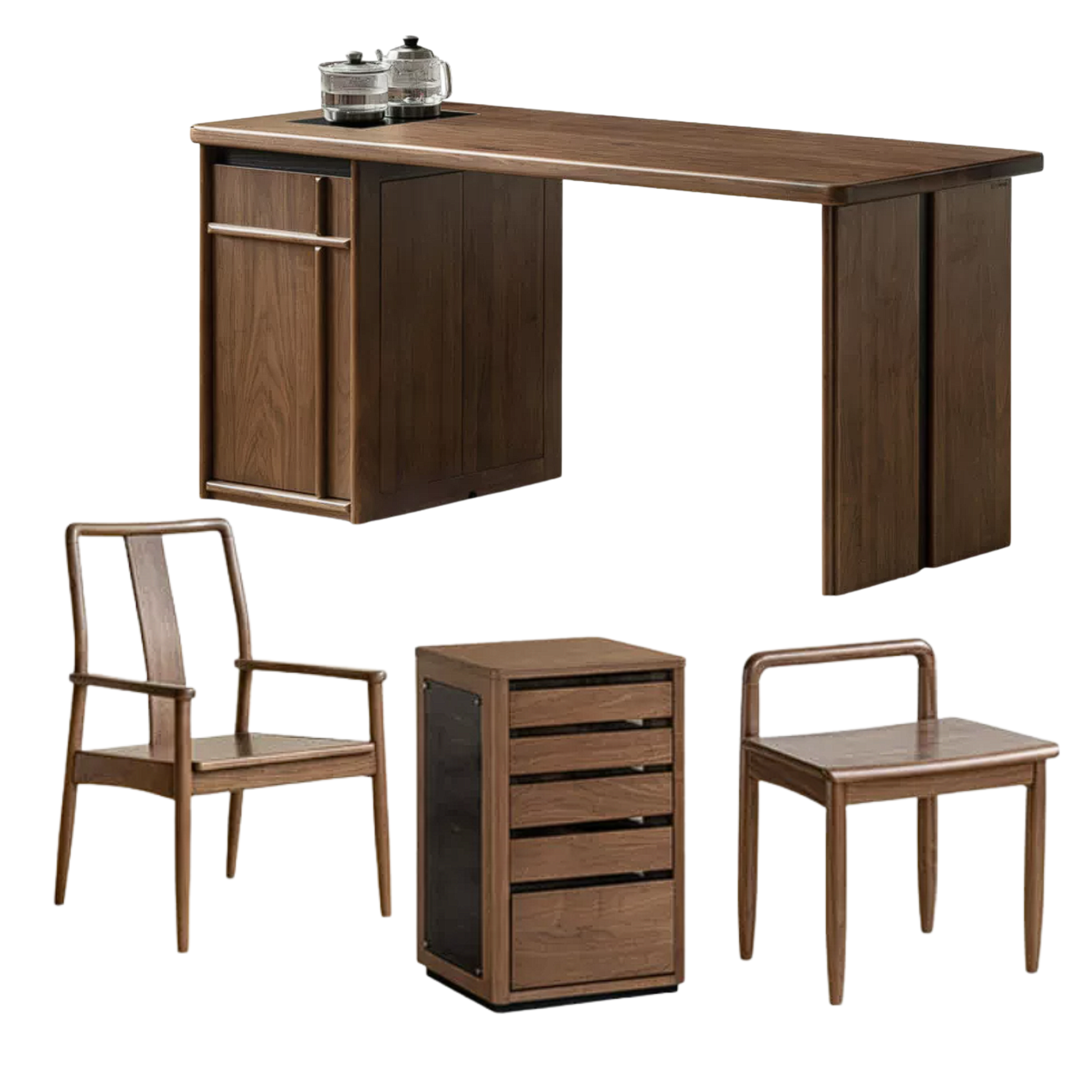 Black Walnut, Golden Pearwood Solid Wood Rectangular Tea Table with Tea Tray