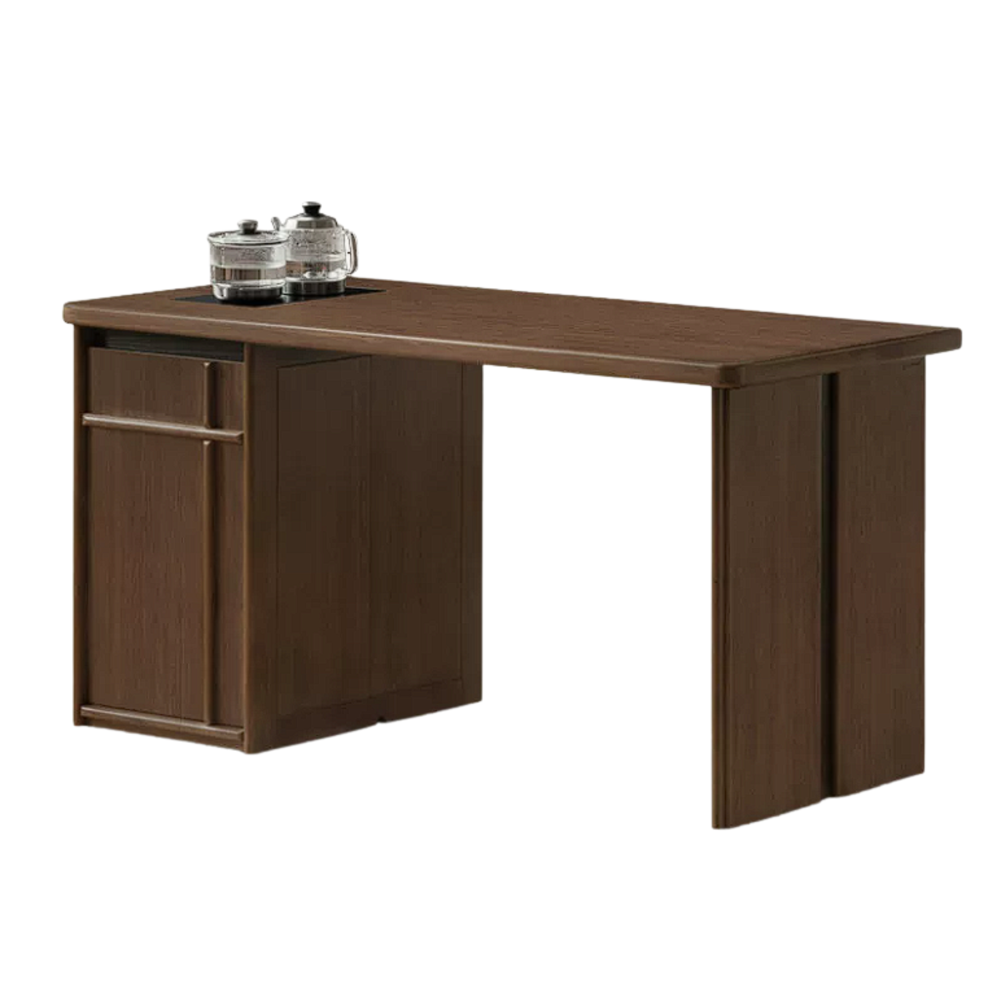 Black Walnut, Golden Pearwood Solid Wood Rectangular Tea Table with Tea Tray