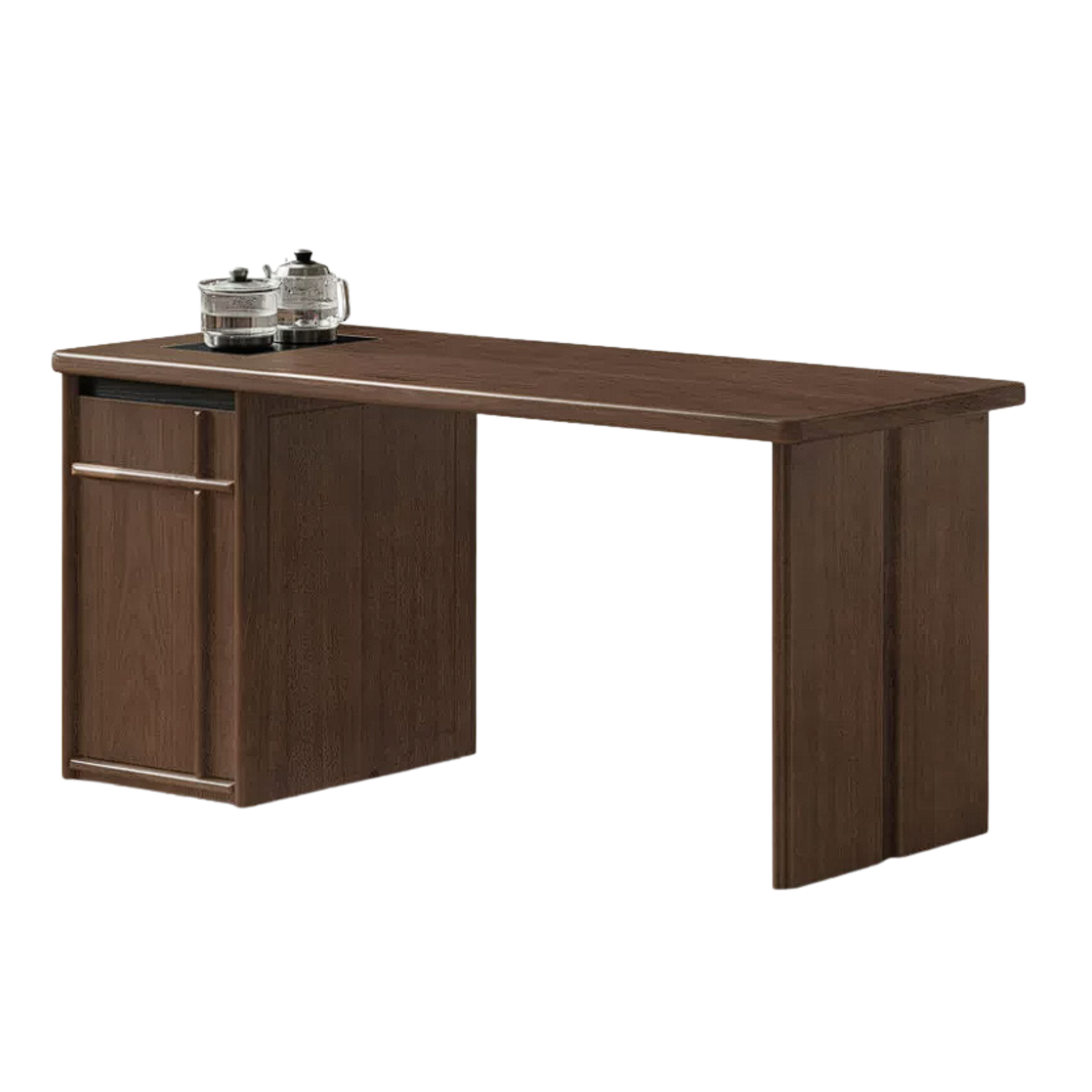 Black Walnut, Golden Pearwood Solid Wood Rectangular Tea Table with Tea Tray
