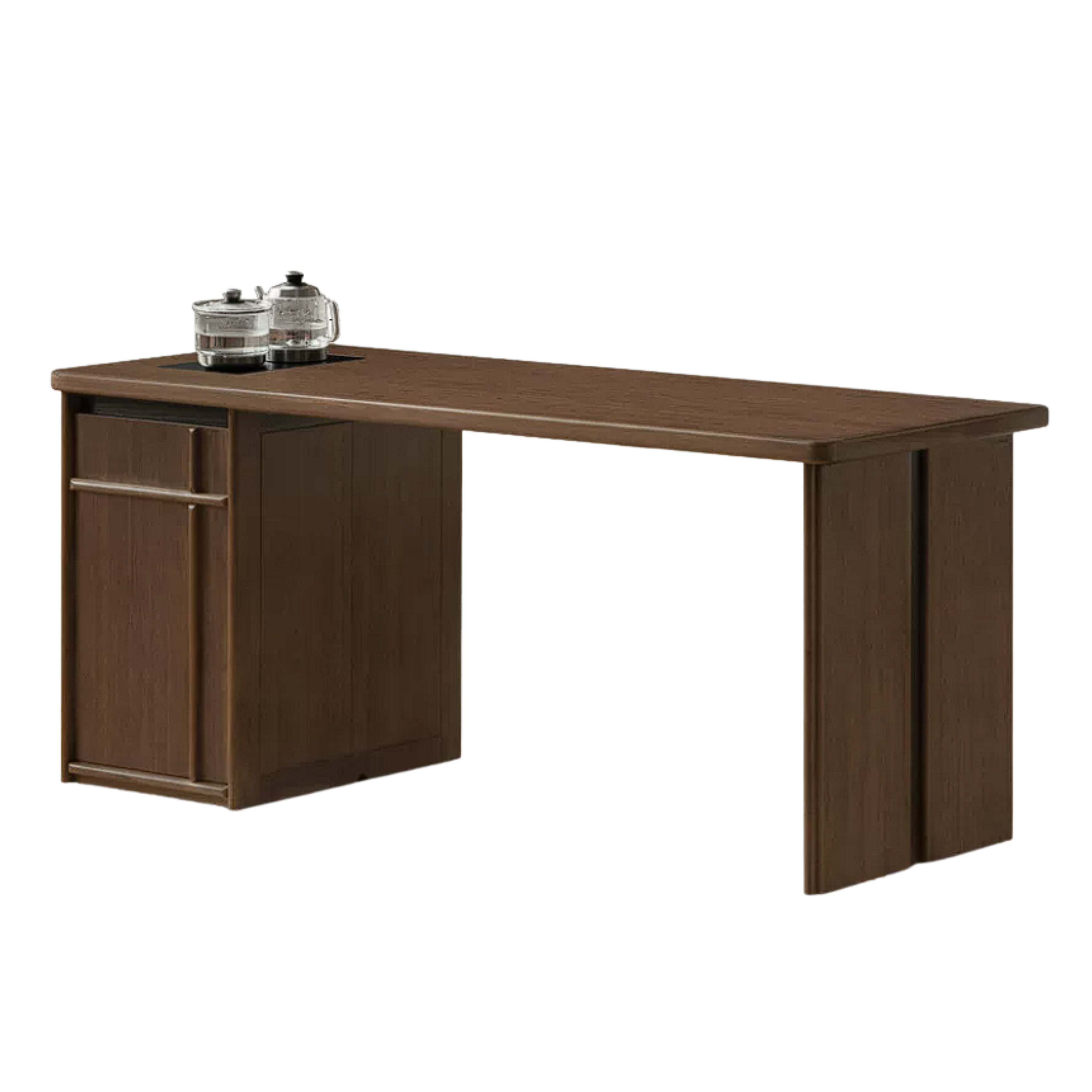 Black Walnut, Golden Pearwood Solid Wood Rectangular Tea Table with Tea Tray