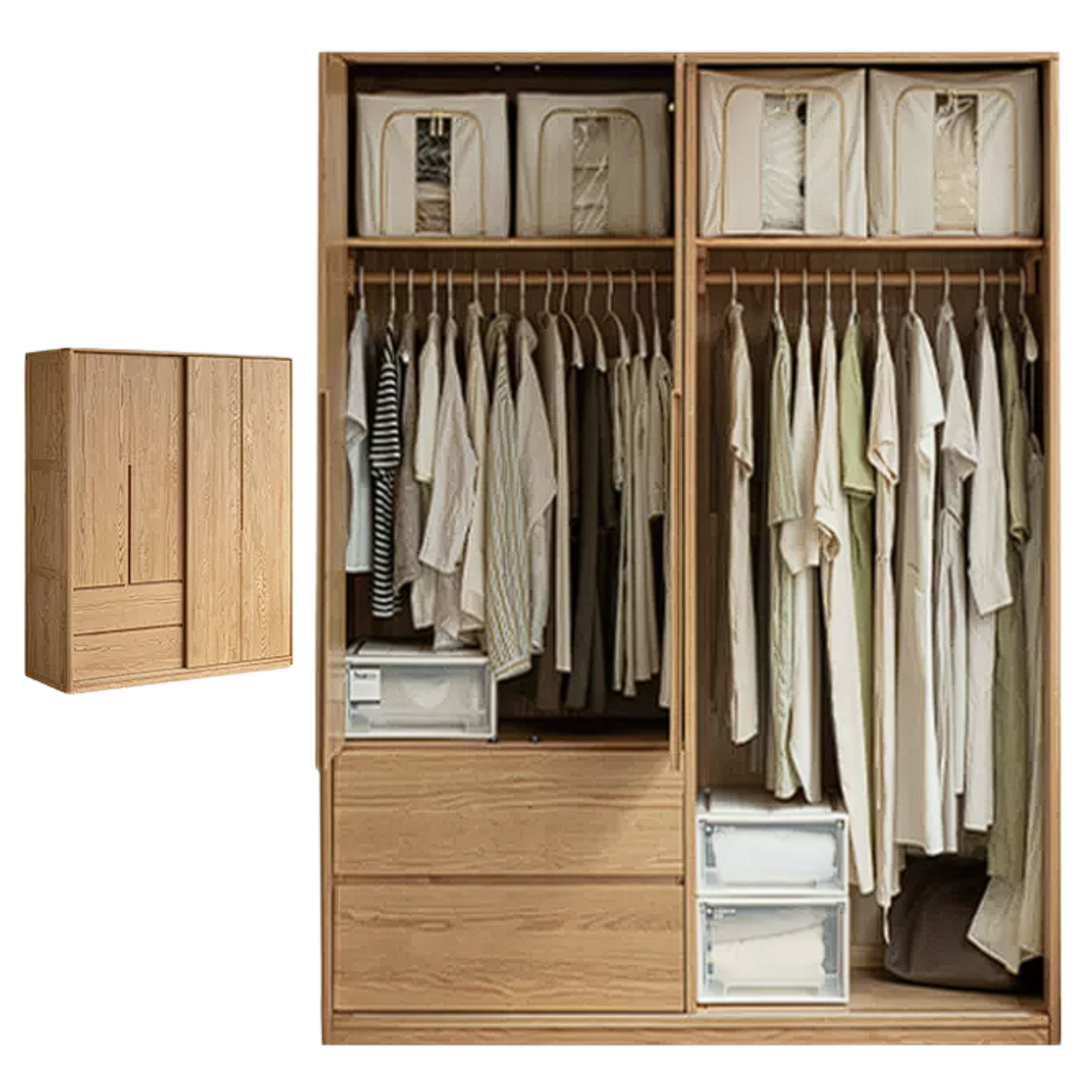 Oak Solid Wood Modern Storage Wardrobe with Casual Style