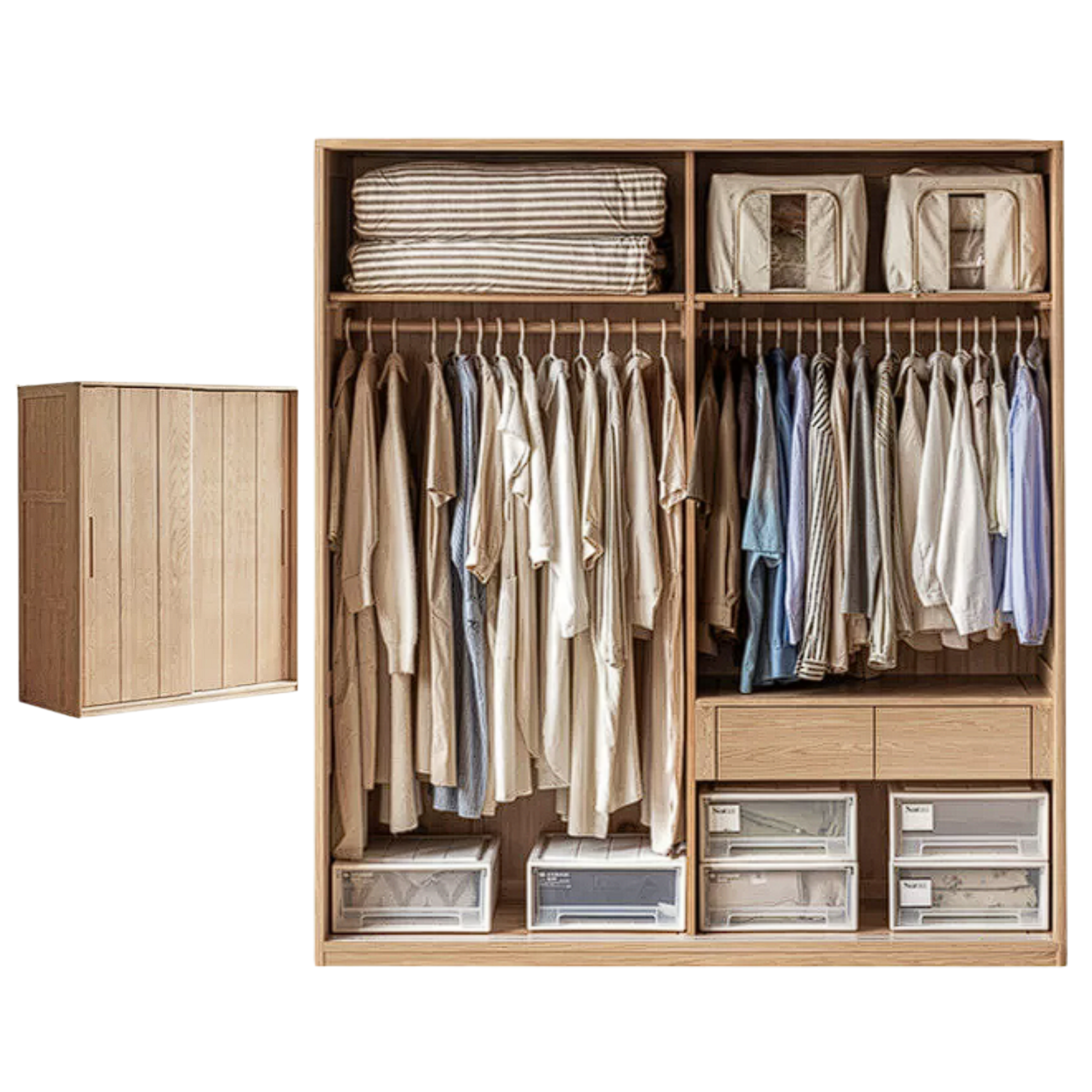 Oak, Ash Solid Wood Wardrobe With Sliding Doors