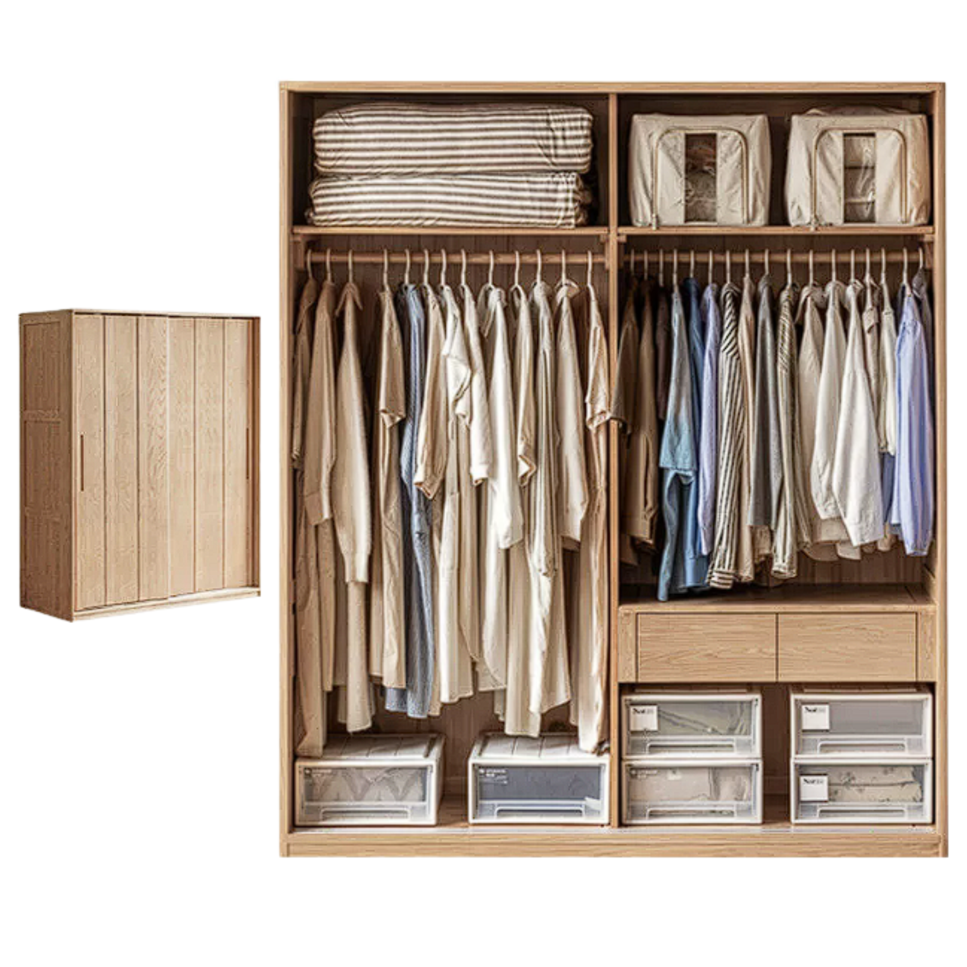 Oak, Ash Solid Wood Wardrobe With Sliding Doors