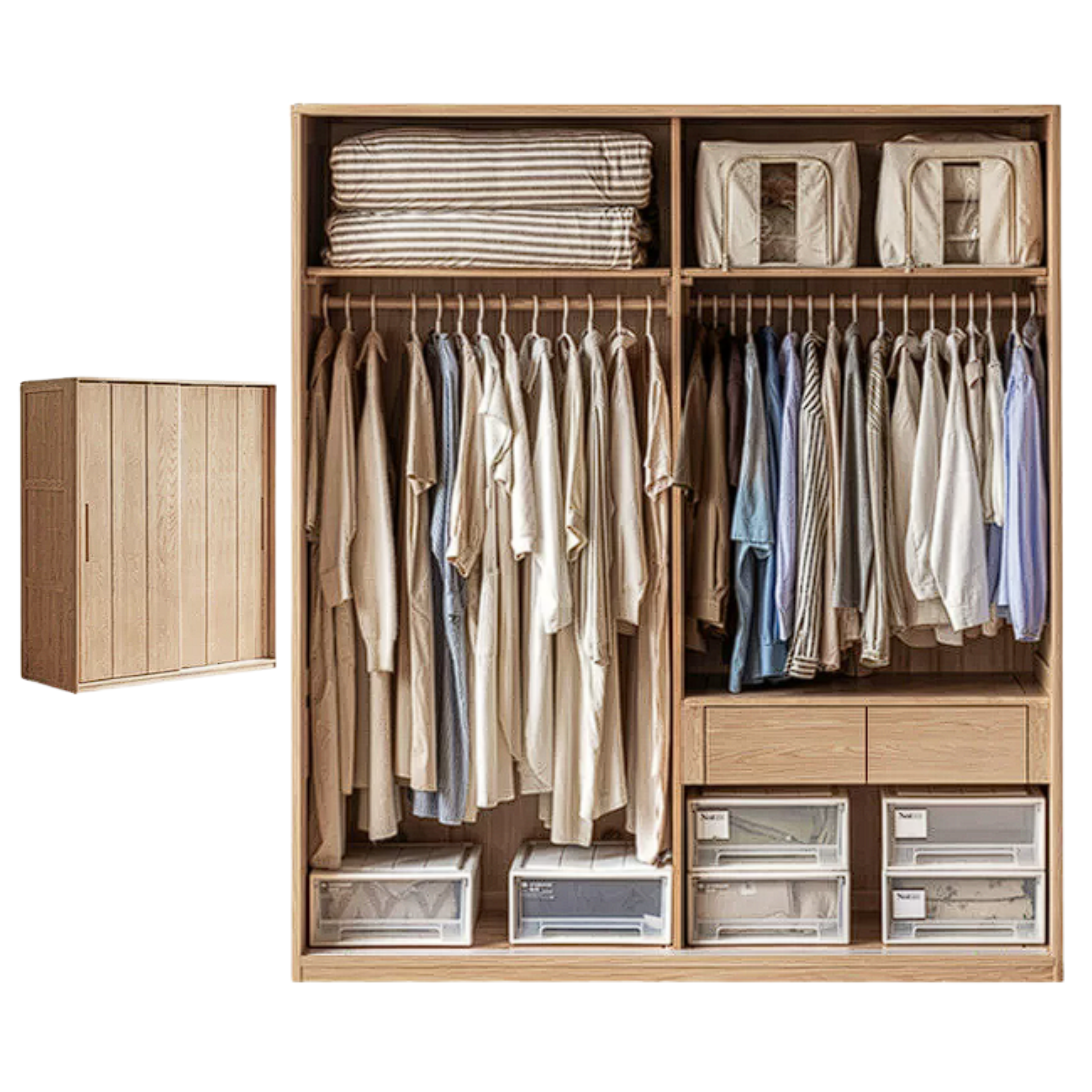Oak, Ash Solid Wood Wardrobe With Sliding Doors