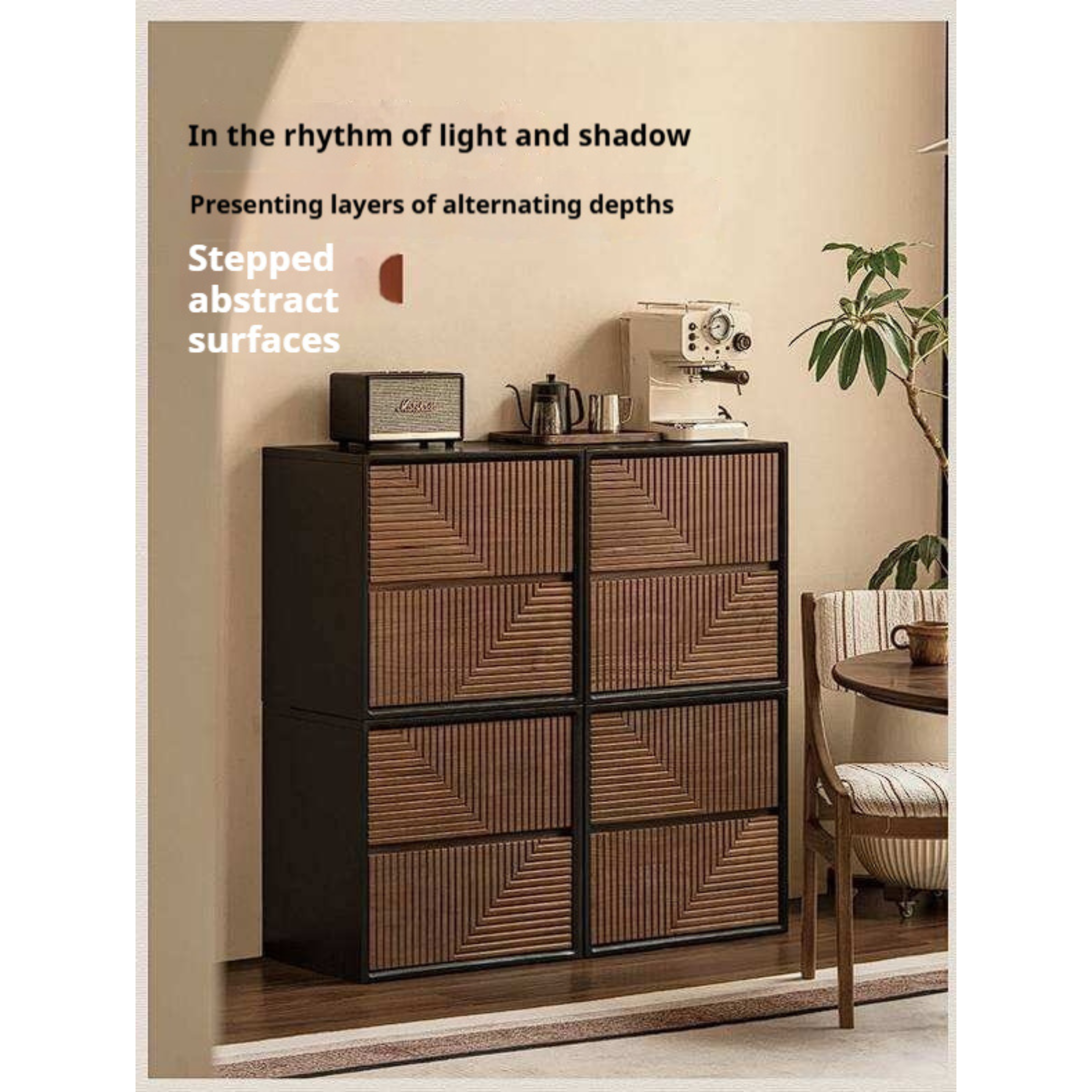 Black Walnut Solid Wood Geometric Relief Art Dresser