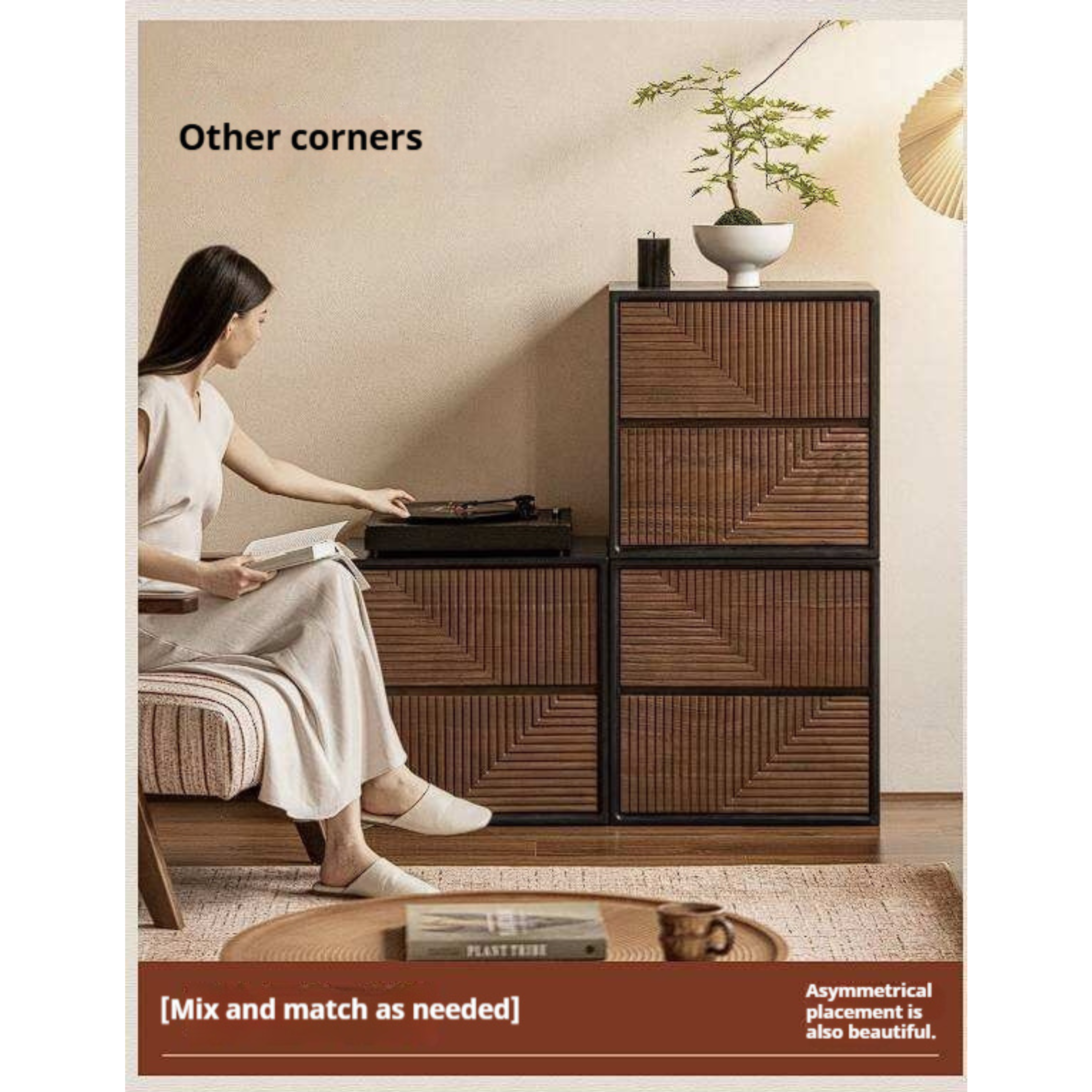 Black Walnut Solid Wood Geometric Relief Art Dresser