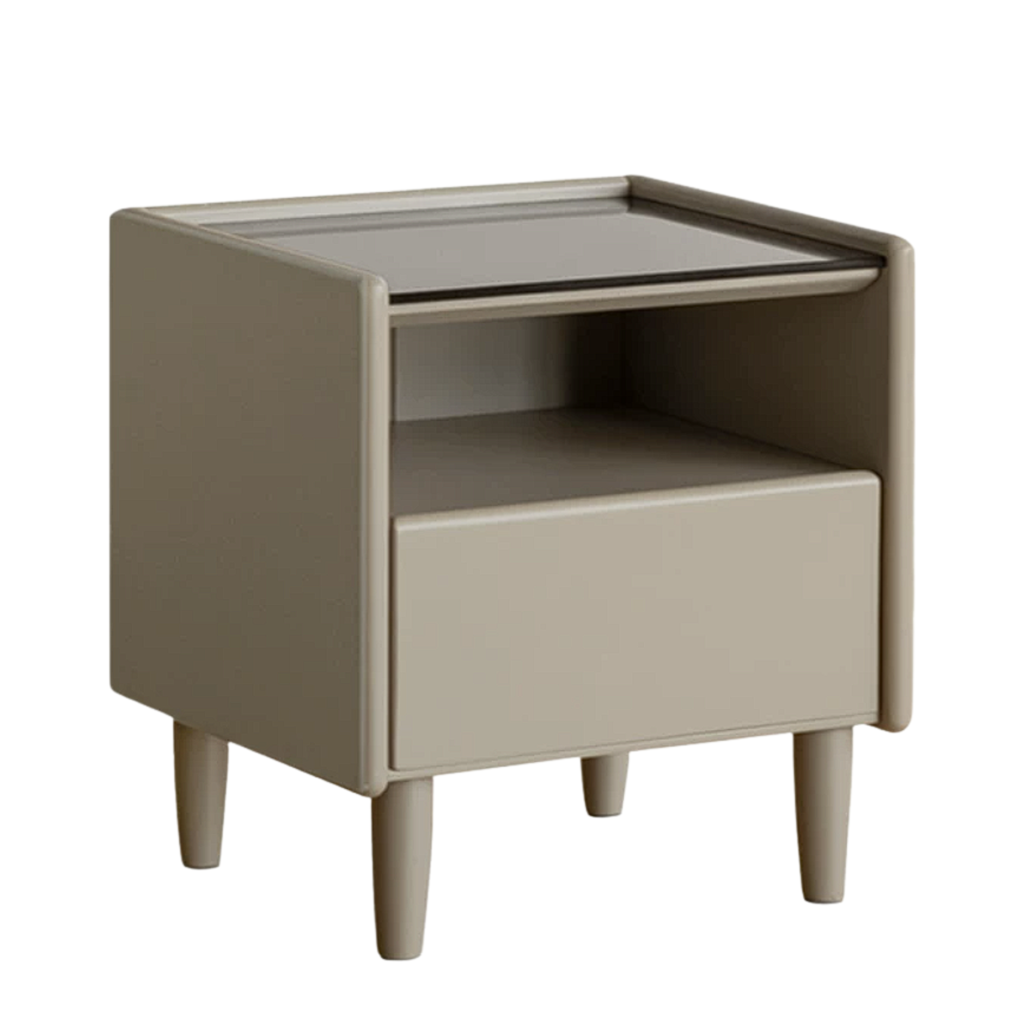 Tulipwood, Rubberwood Solid Wood Glass Nightstand