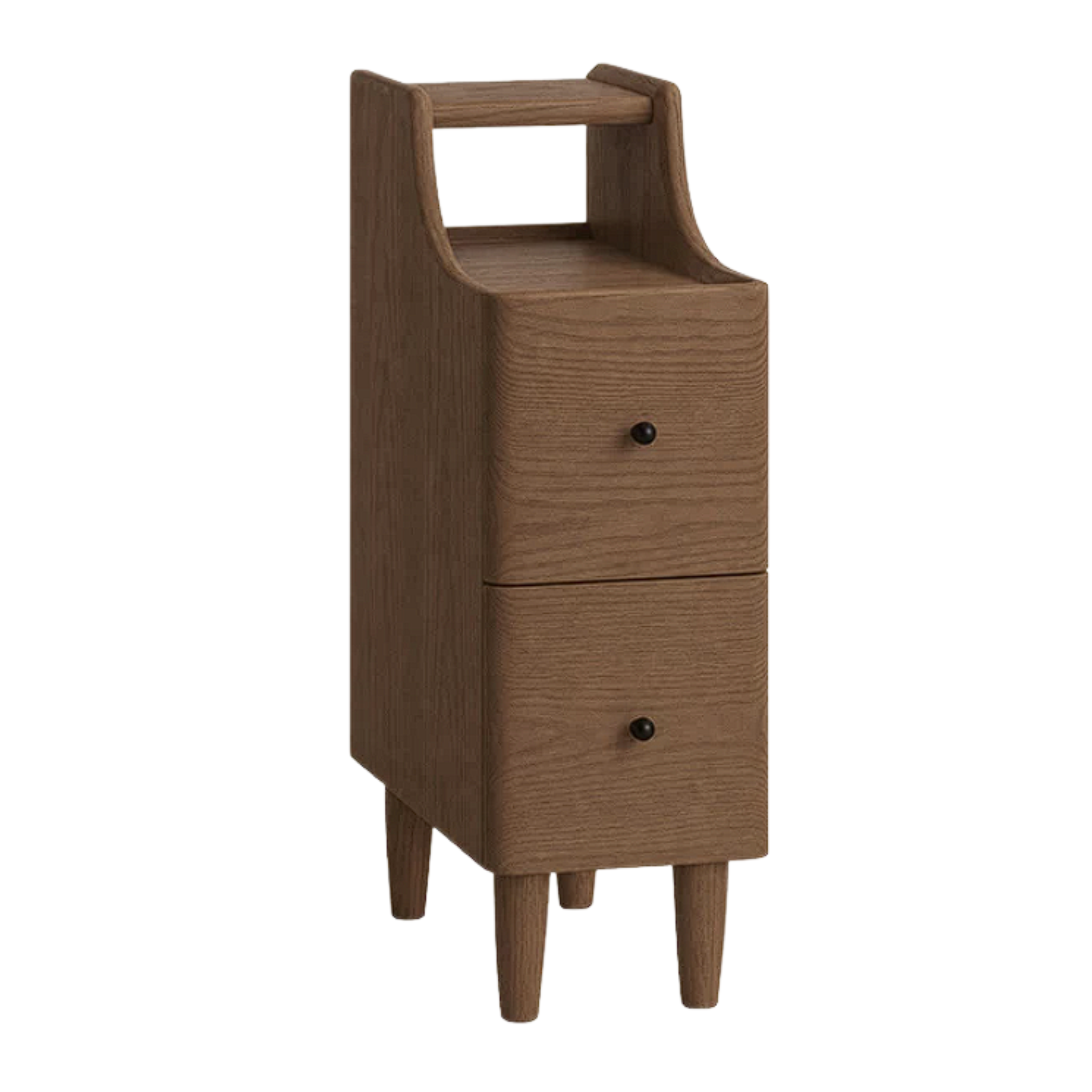 Oak, Ash Solid Wood Narrow Nightstand with Curved Top Edge