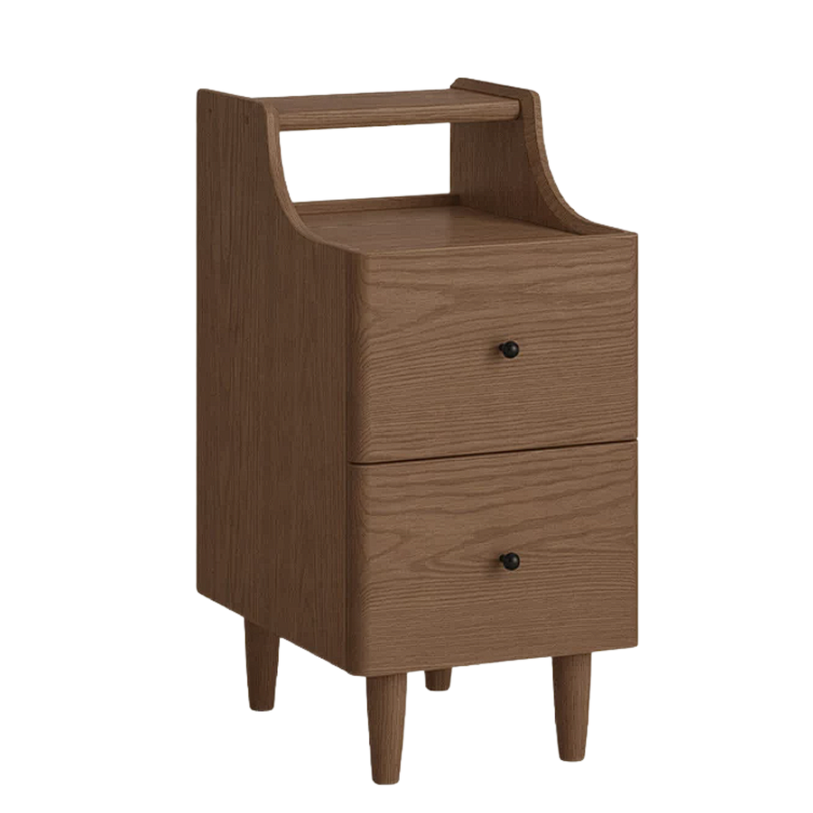 Oak, Ash Solid Wood Narrow Nightstand with Curved Top Edge