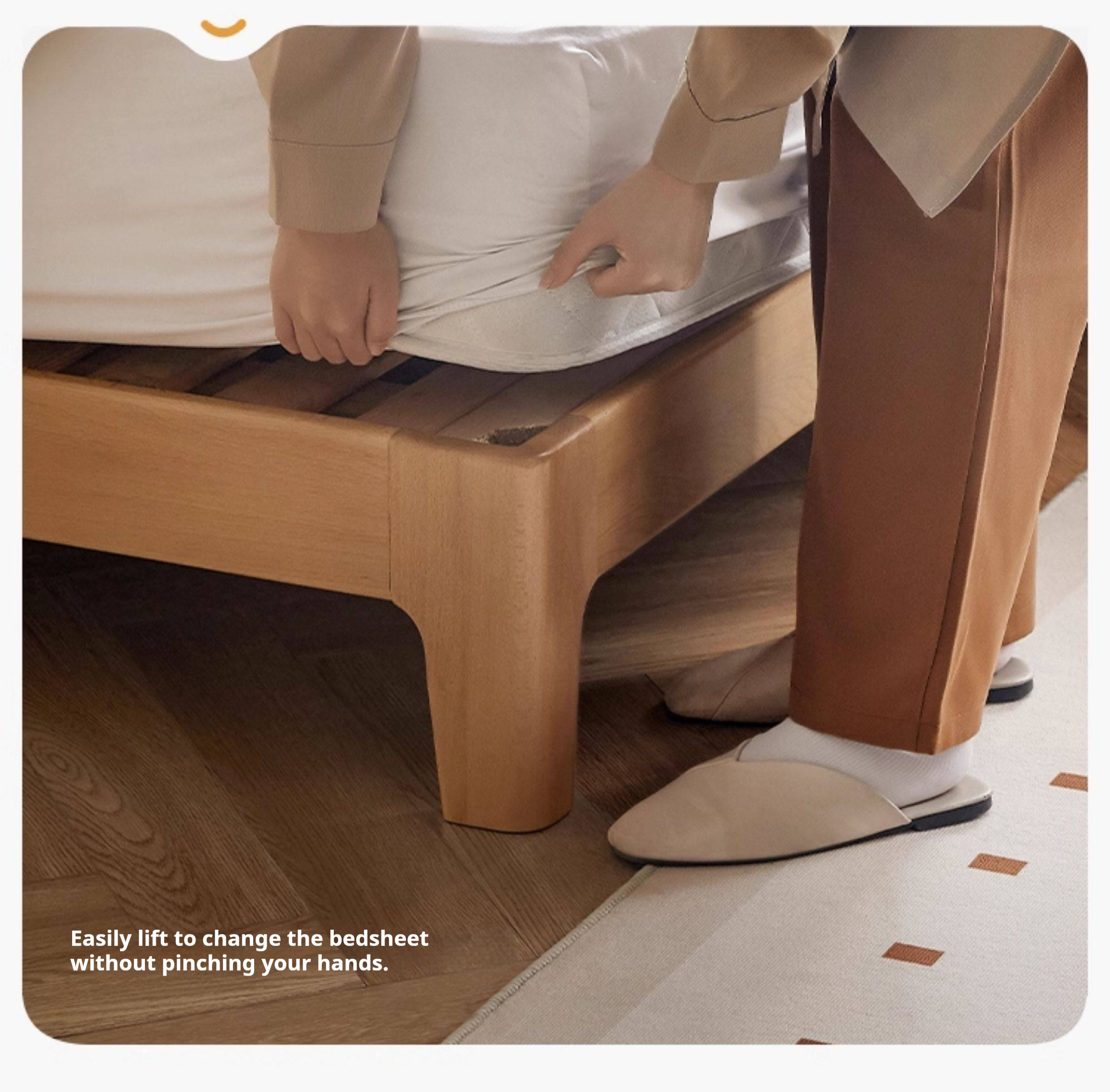 Beech Solid Wood Upholstered King Bed — Soft Headboard with Fabric Upholstery