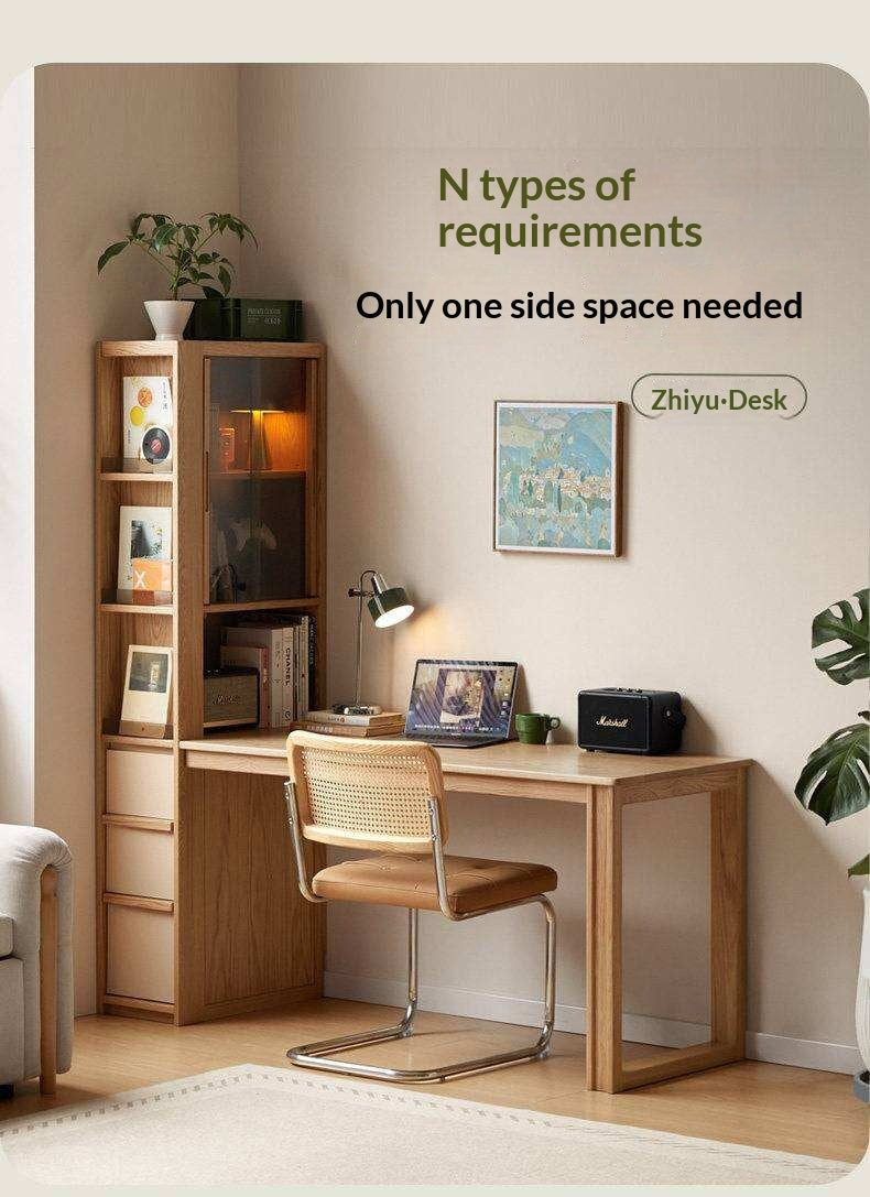 Oak Solid Wood Computer Desk with Integrated Frame and Minimalist Design