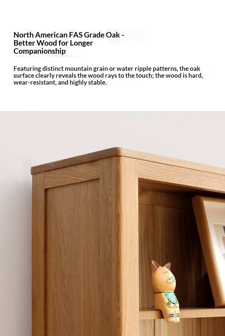 Oak, Solid Rubberwood Open Shelf Bookcase with Integrated Drawer