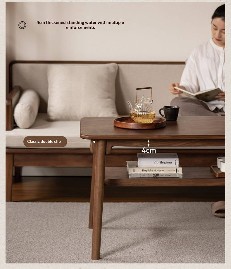 Ash, Black Walnut Solid Wood Double-Layer Coffee Table
