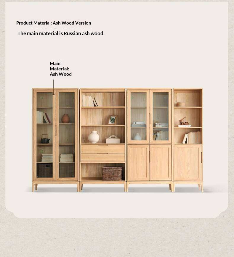 Ash Solid Wood Floor-Standing Bookcase Whole Wall Free Combination Bookshelf