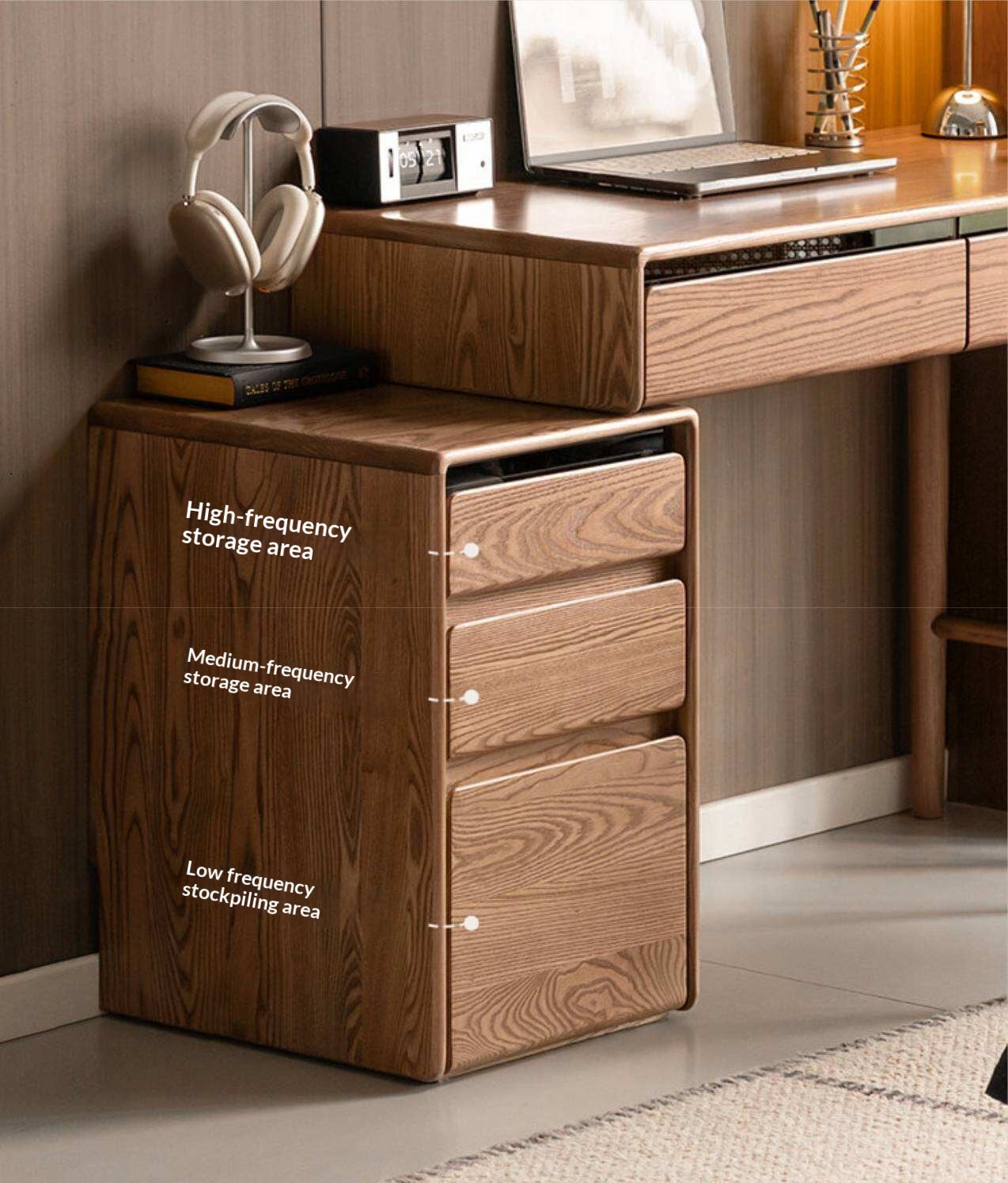 Ash Solid Wood Modern Vanity Table with Extendable Feature