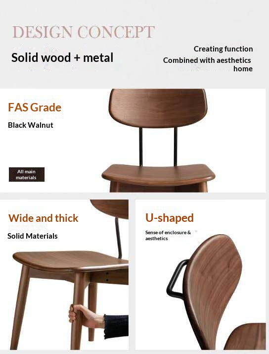 Set 2 pcs Black Walnut, Oak Solid Wood Italian Style Side Chair for Dining Room