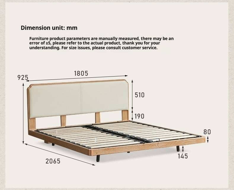 Oak Solid Wood Upholstered Bed — Modern Minimalist Design with Flush Edges