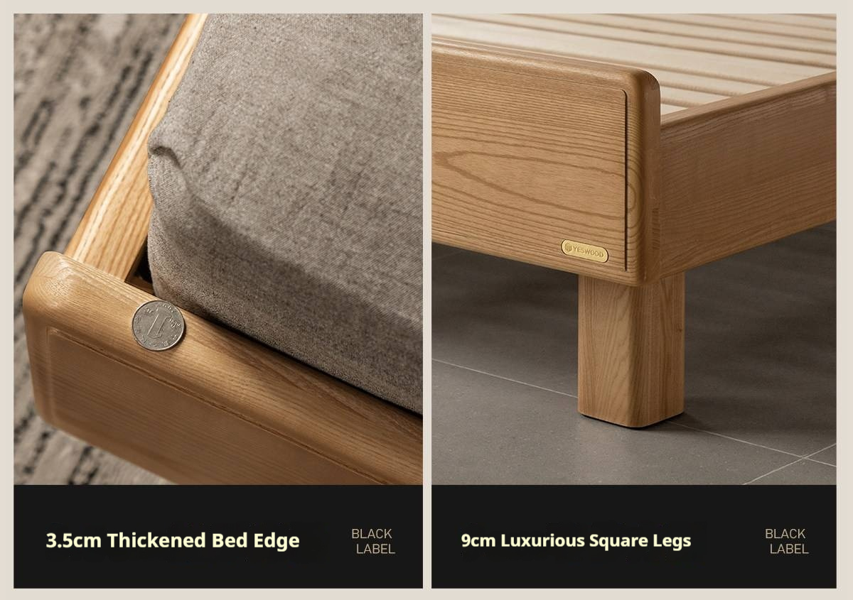 Ash Solid Wood Upholstered Floating Platform Bed with LED Lights