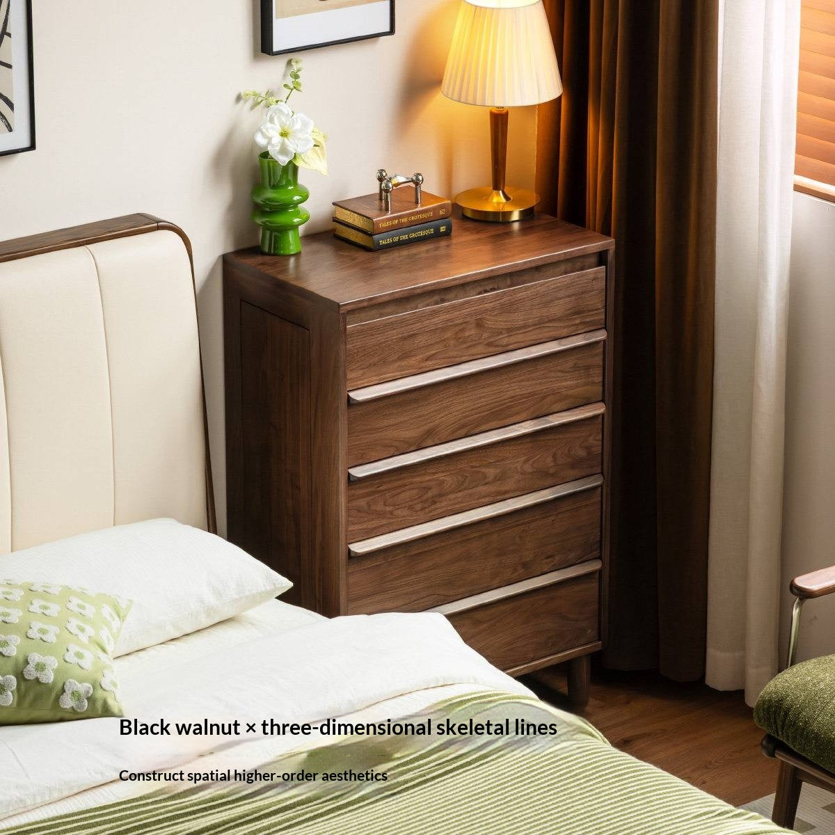 Black Walnut Solid Wood display side cabinet with drawers