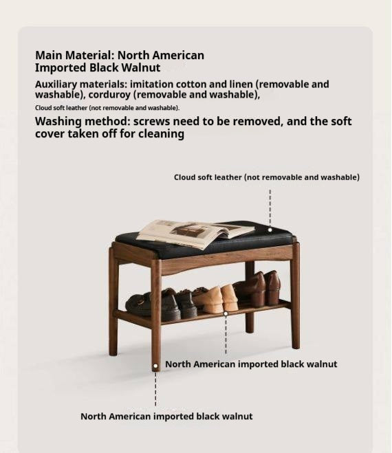 Black Walnut, Sandalwood Solid Wood Genuine leather, Fabrics Shoe Changing Stool