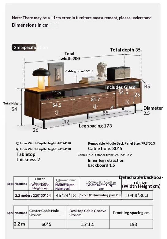 Black Walnut Solid Wood Italian Light Luxury TV Cabinet.