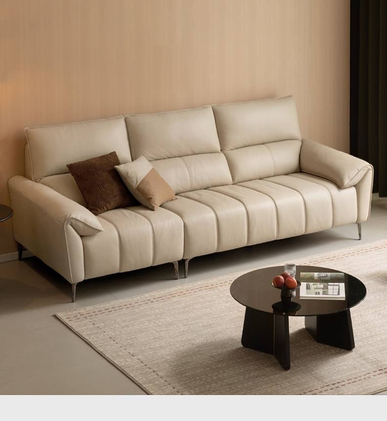 Genuine Leather Cream Sofa, Piano Key Design
