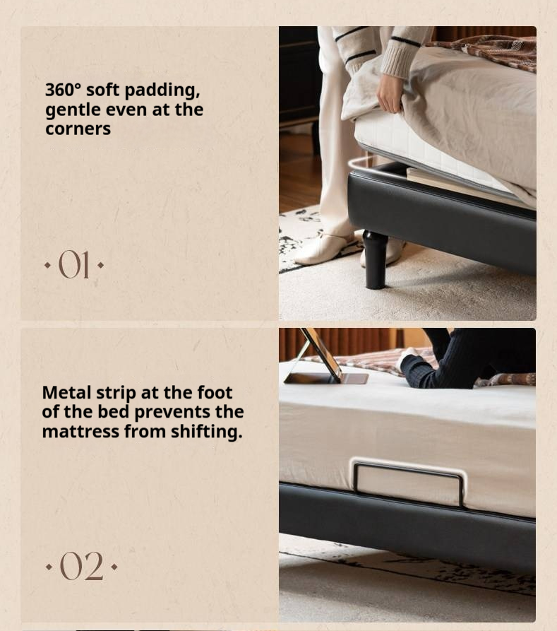 Eco-Friendly Cloud Leather Bed — French Retro Style Upholstered Fabric Bed