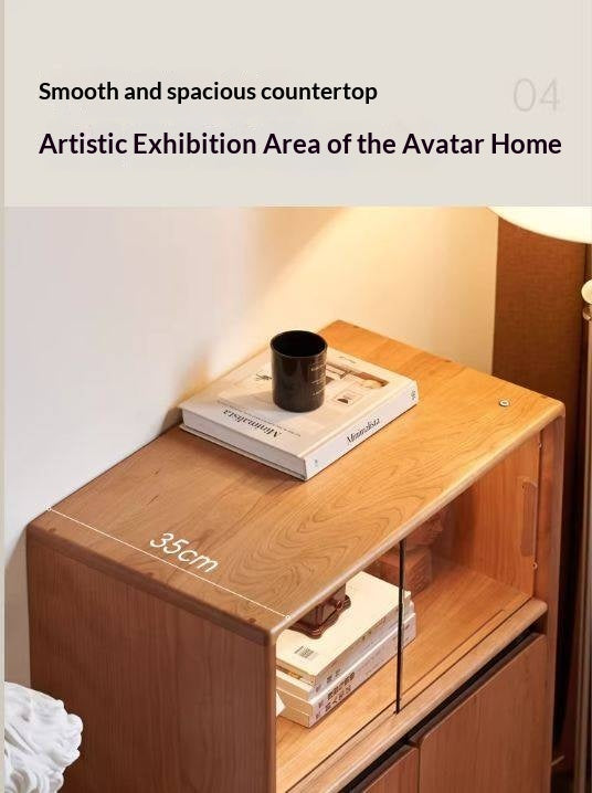 Cherry Solid Wood Wall-Mounted Side Cabinet Modern Minimalist Style