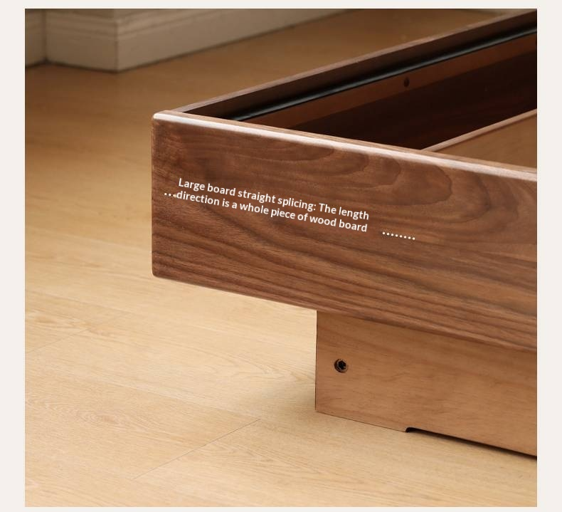 Black Walnut Solid Wood Platform Box Bed, Headboard-Free Bed Night Light Suspended Bed