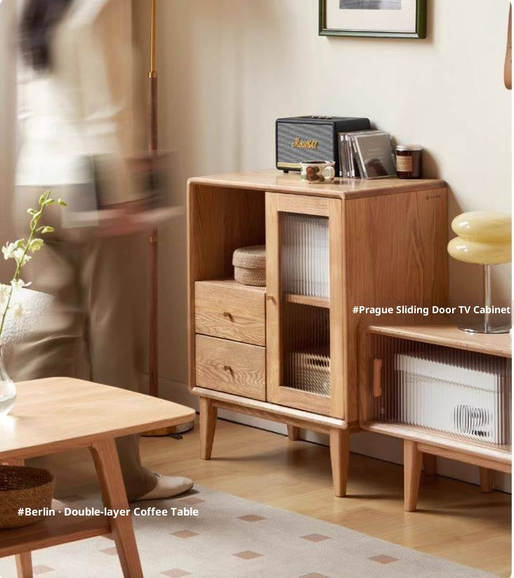 Oak, Beech Solid Wood, Solid Rubberwood Side Cabinet Nordic Style