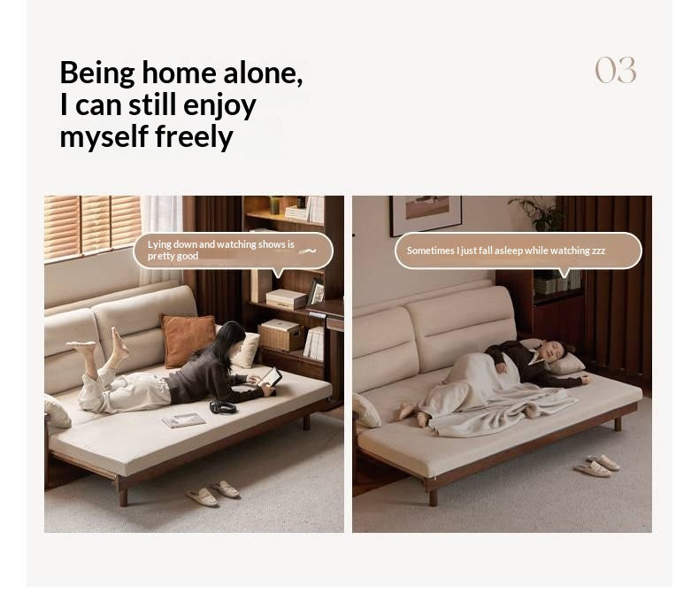 Oak Solid Wood Wood Frame Sleeper Sofa with Reclining Backrest