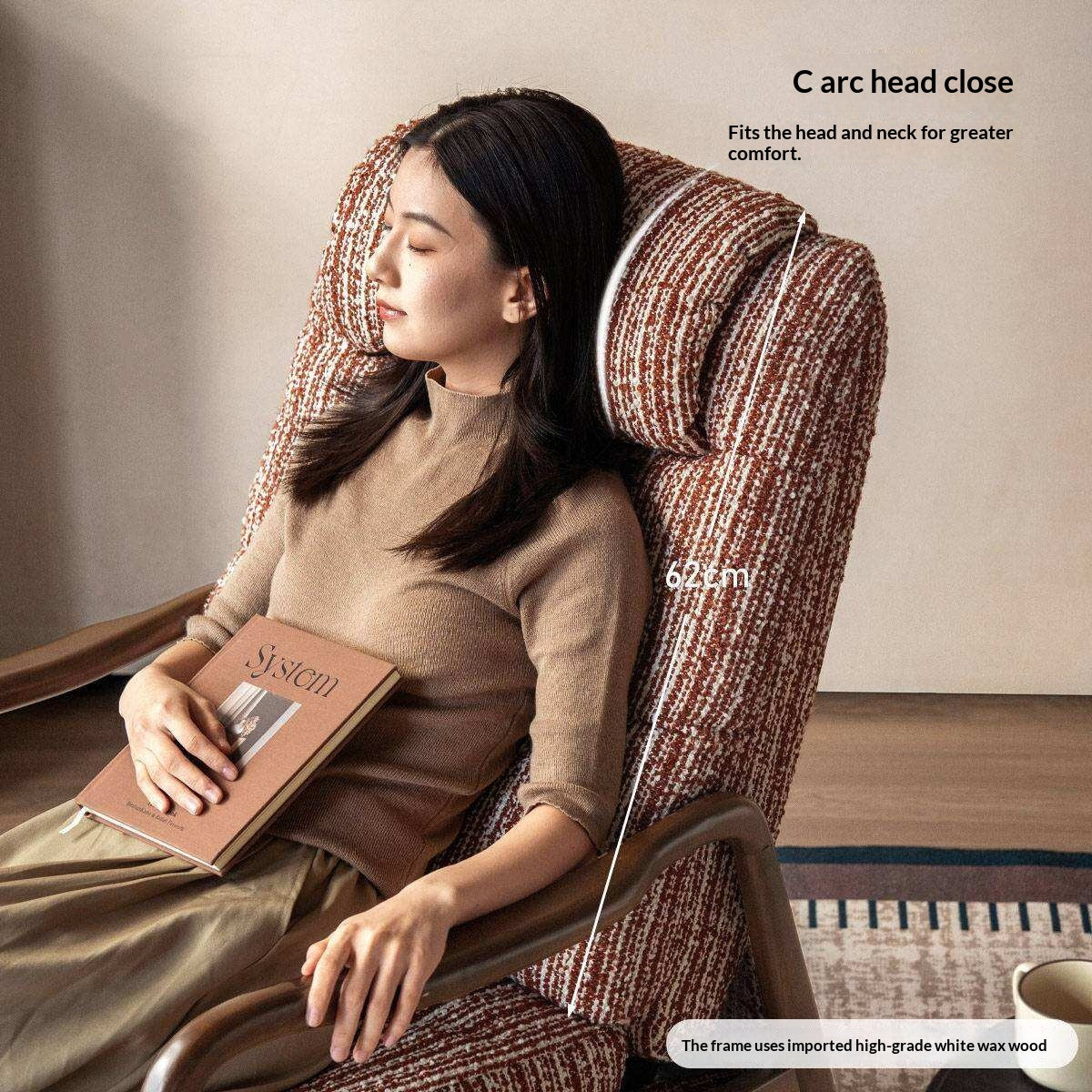 Ash Solid Wood Recliner Chair, Adjustable Upholstered Lounge Chair with Removable Washable Cover