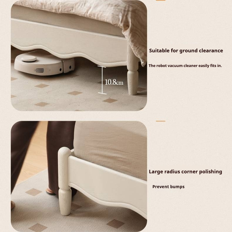 Rubberwood Solid Wood Upholstered Bed Retro Style White Bed