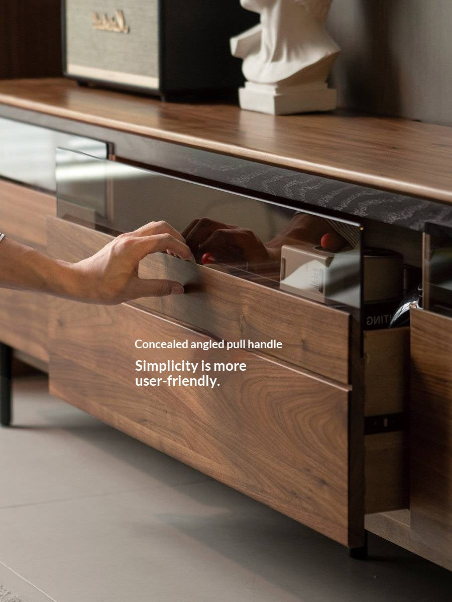 Black Walnut Solid Wood Italian Light Luxury TV Cabinet.