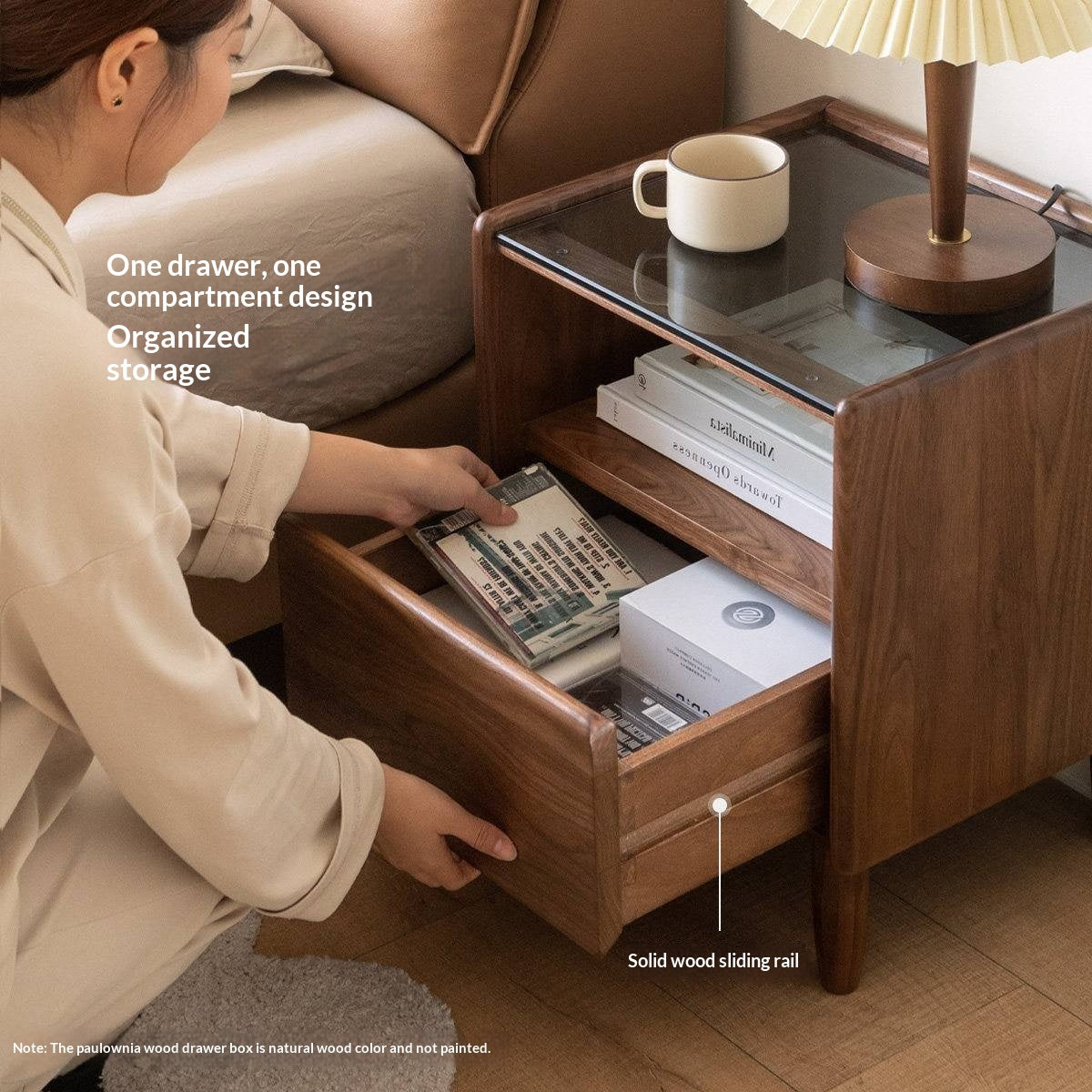 Black Walnut, Catalpa, Sandalwood Solid Wood Nightstand Modern Minimalist