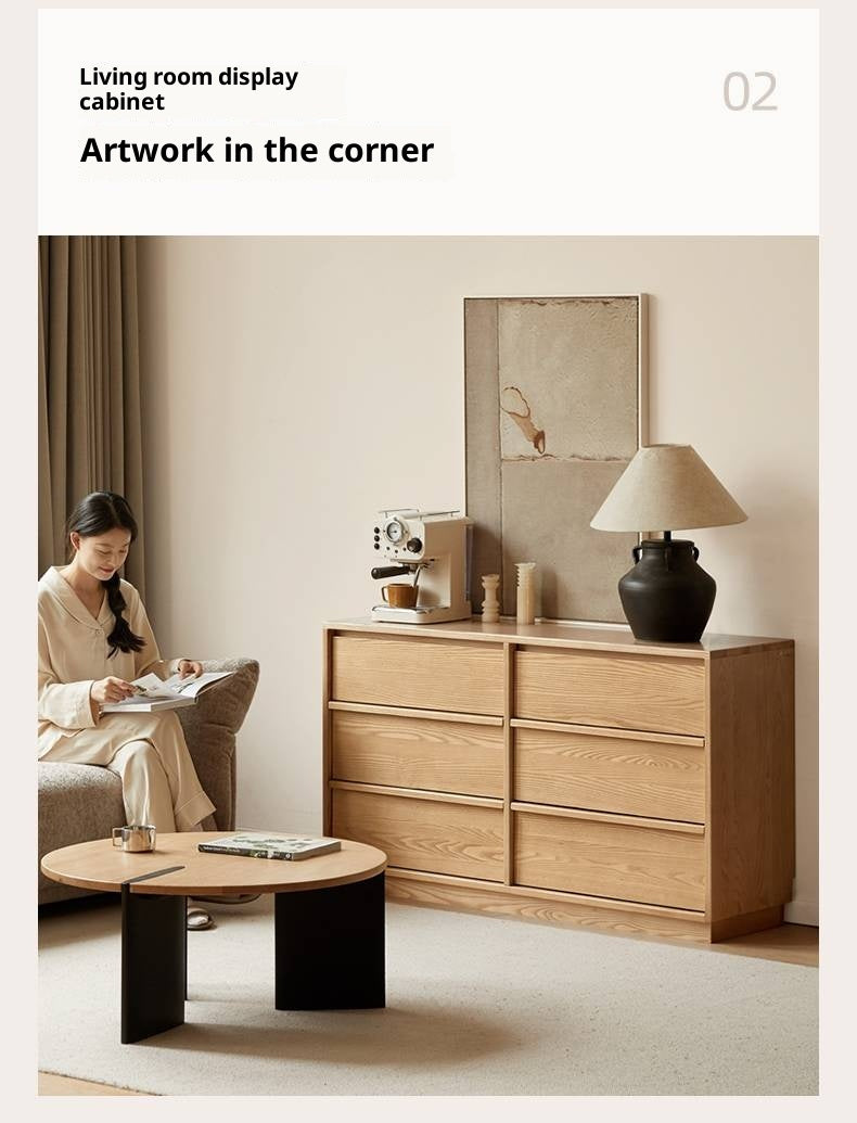 Ash, Oak Solid Wood Wabi-sabi Style Chest Of Drawers